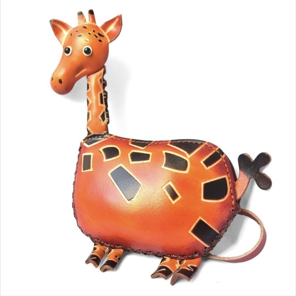 Handmade Handcrafted Genuine Leather Giraffe Wristlet Coin Purse - Picture 4 of 7